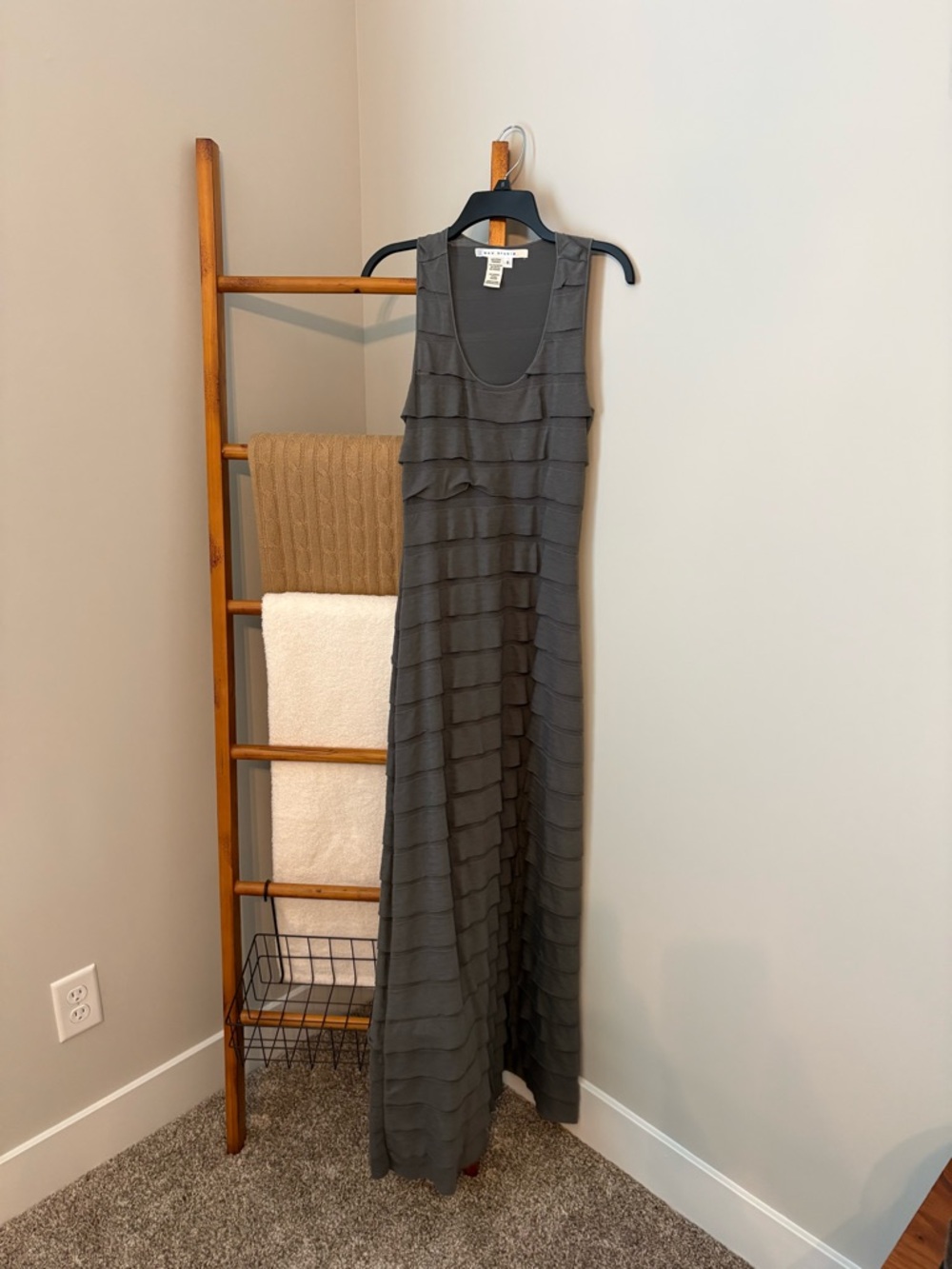 Max Studio Charcoal Gray Sleeveless Ruffle Tier Maxi Dress